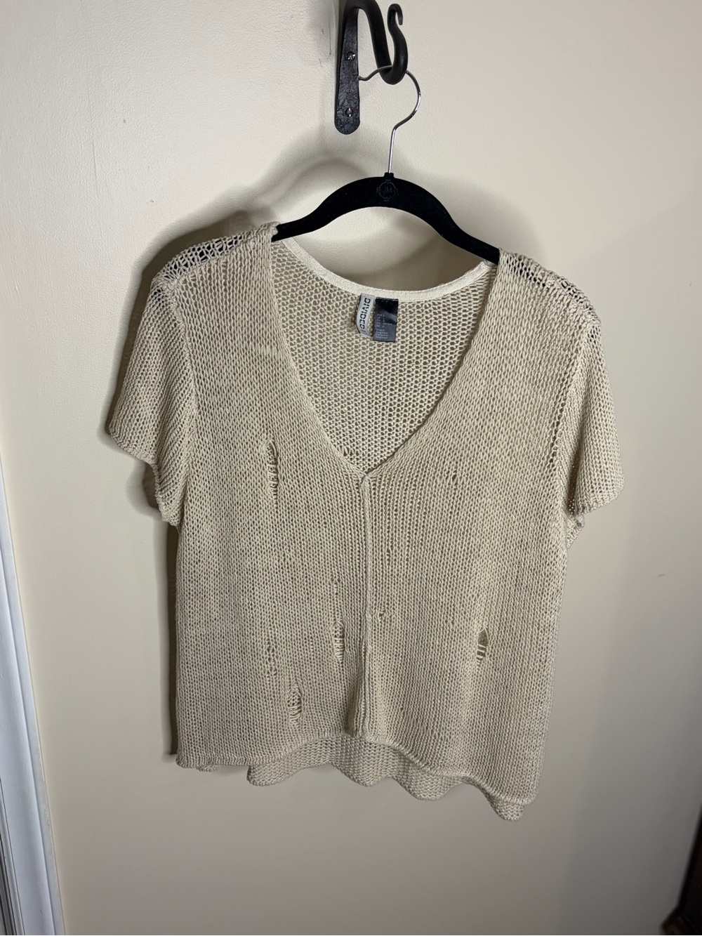 H&M Open-Knit V-Neck Short Sleeve Top - Beige #1146
